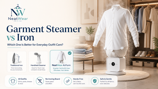 NeatWear AirForm compared with a traditional iron and garment steamer for everyday outfit care