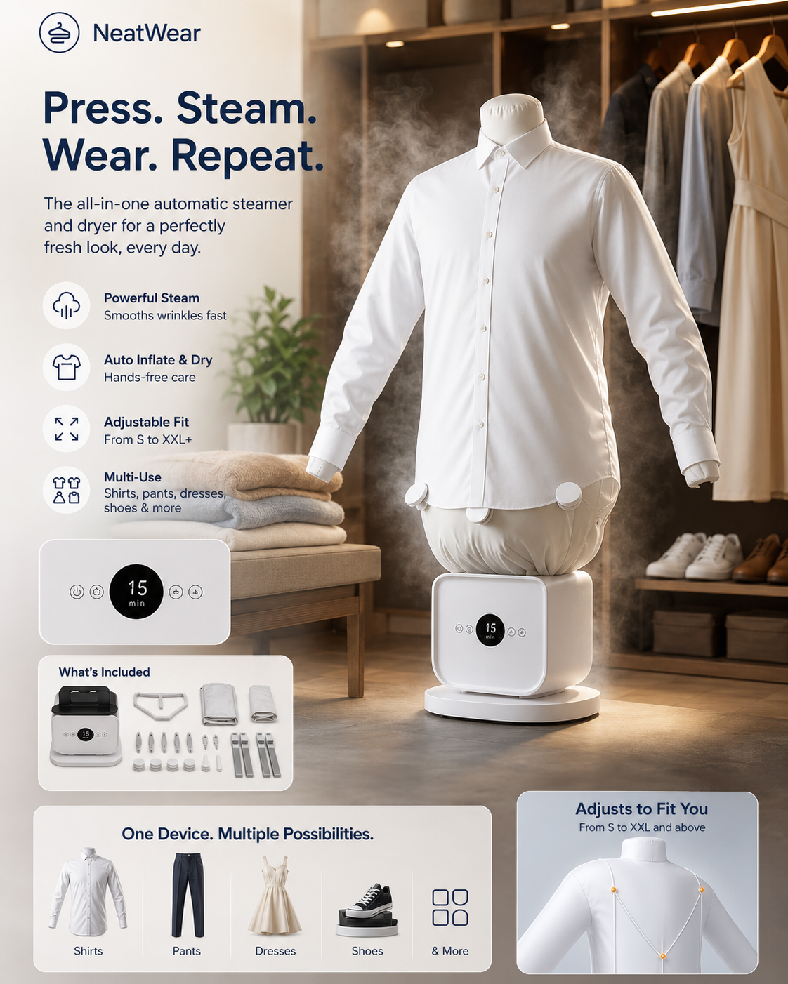 A promotional graphic for the NeatWear Press. Steam.